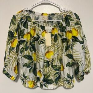 Women's Lemon Print Top size Medium (Yellow and Green)